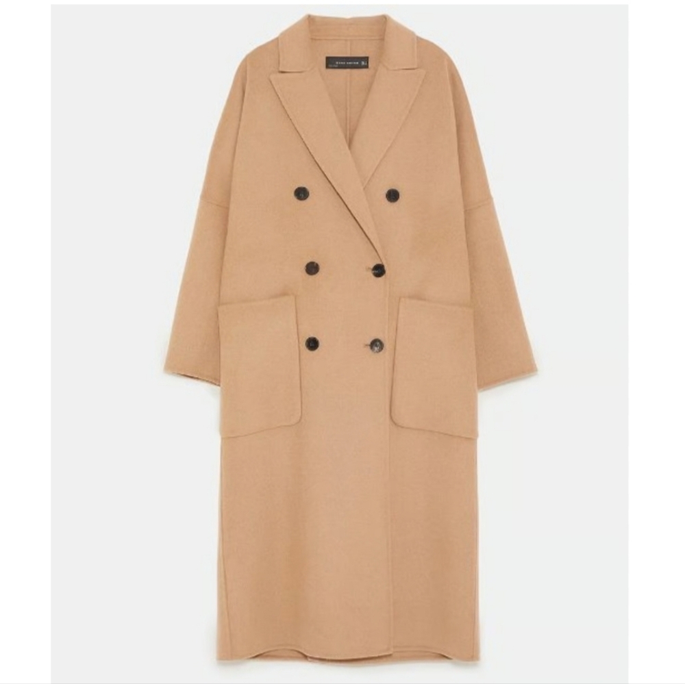 Zara Double Breasted Oversized Camel Coat Size L - Picture 2 of 8